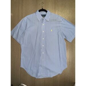 Polo Ralph Lauren Mens Classic Fit Striped Short Sleeve Button Down Shirt Blue L